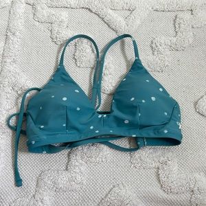 HURLEY- teal and white polka dot bikini top size small